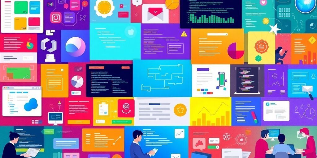 Colorful front-end project elements and collaborative coding scene.