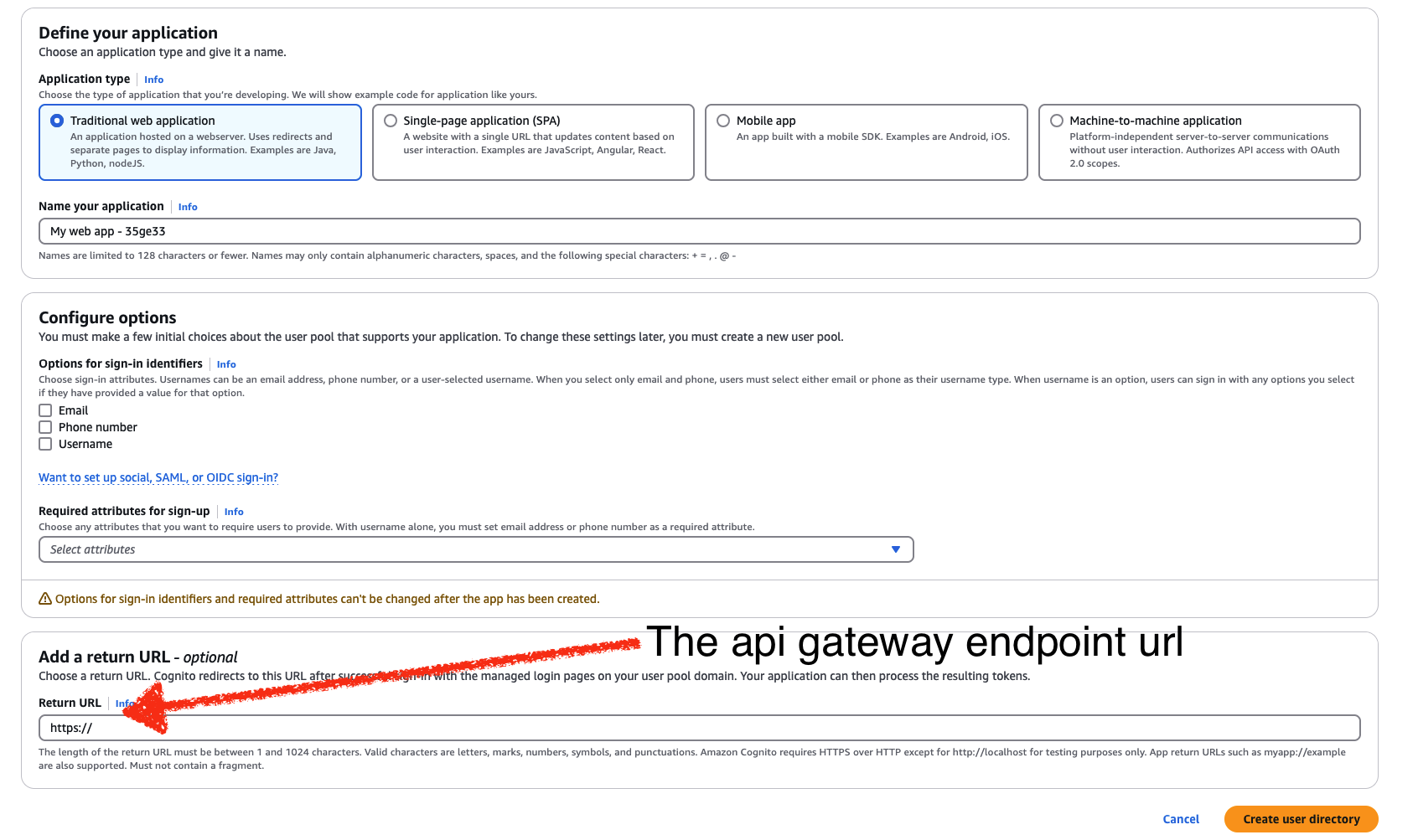 The form of creating a user pool