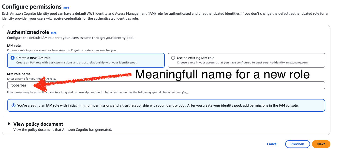 The second step of the Identity Pool form.