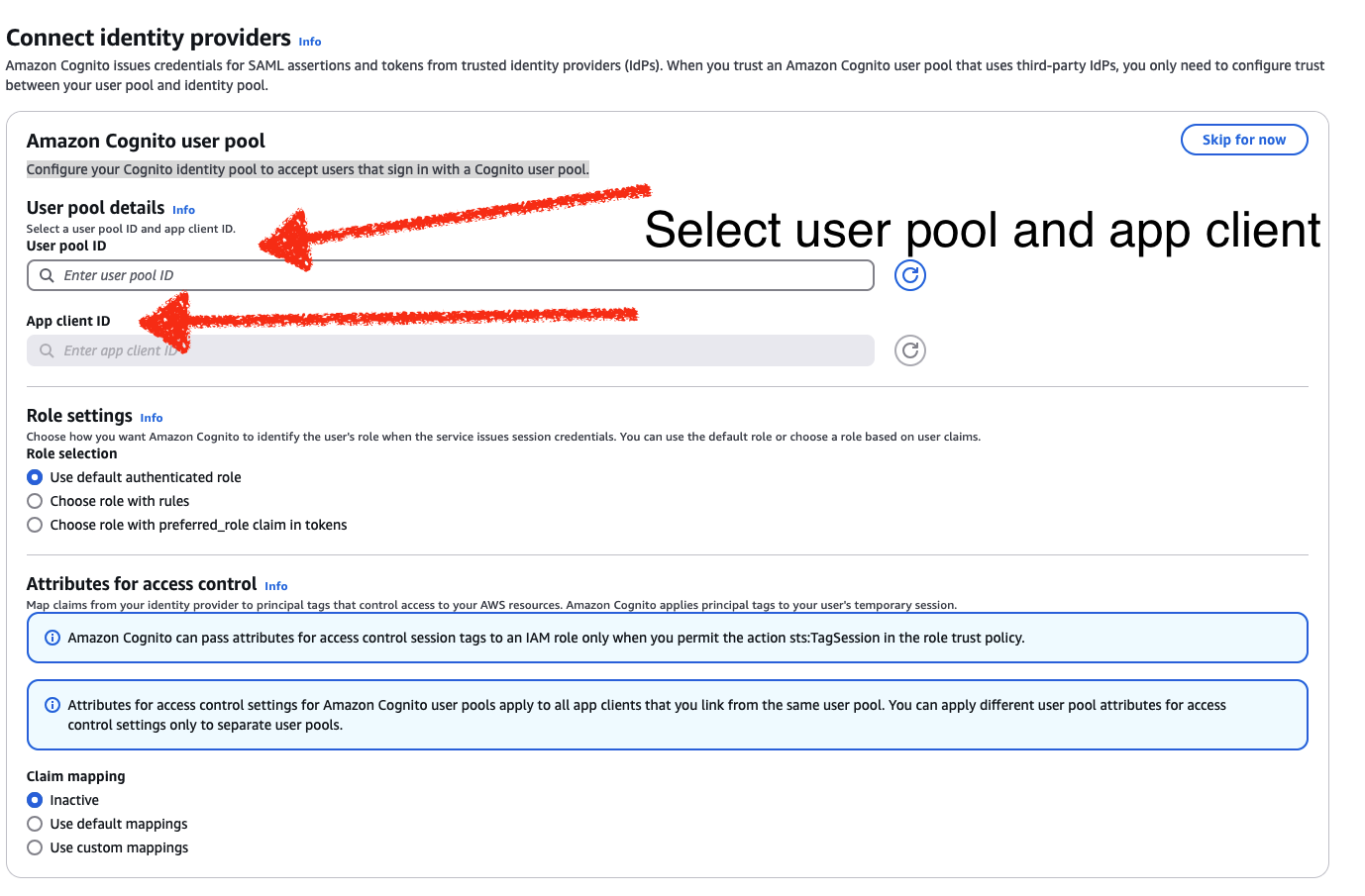 The third step of the Identity Pool form.