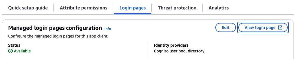 View login page button