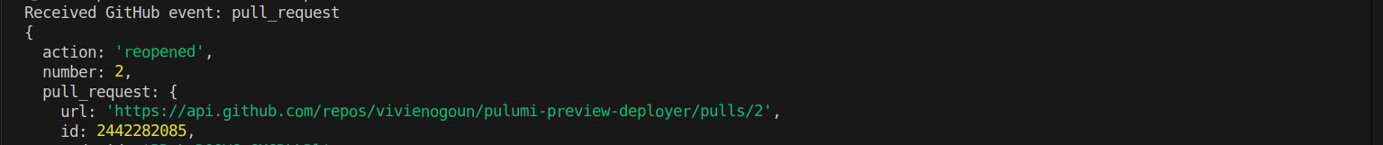 Screenshot of event received by the nodejs server
