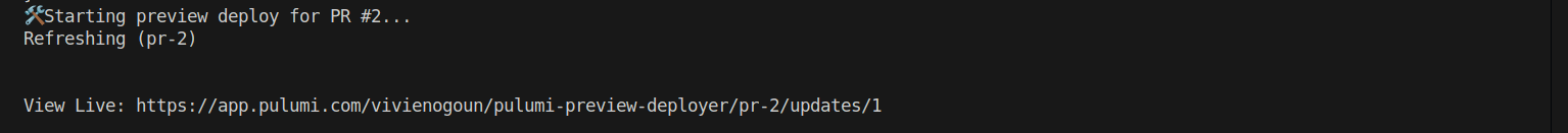 Screenshot of starting preview deployment for the PR