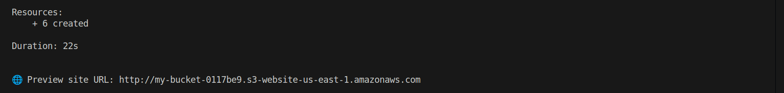 Screenshot of preview deployment finish and output preview site url
