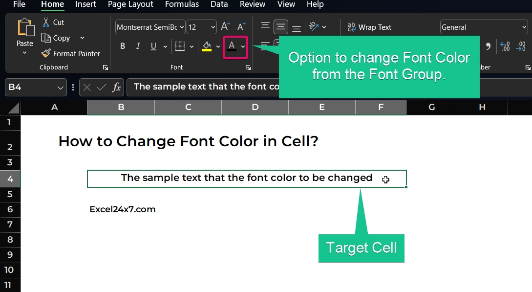 Choose the target cell and change the font color from the font group