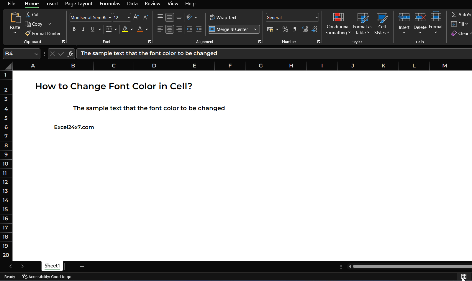 Changing font color in excel using Format cell option