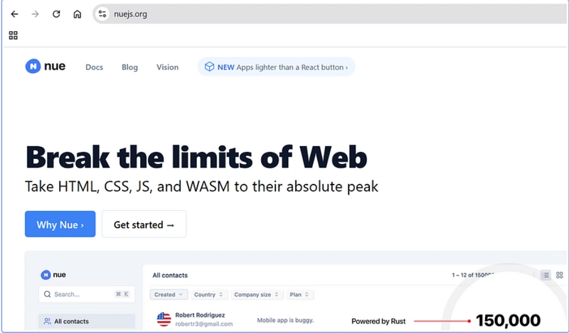 Break the limits of Web with Nue.Js, a standards first web framework.