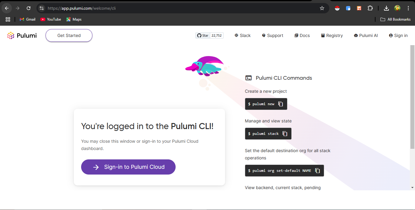 Pulumi console sign-in