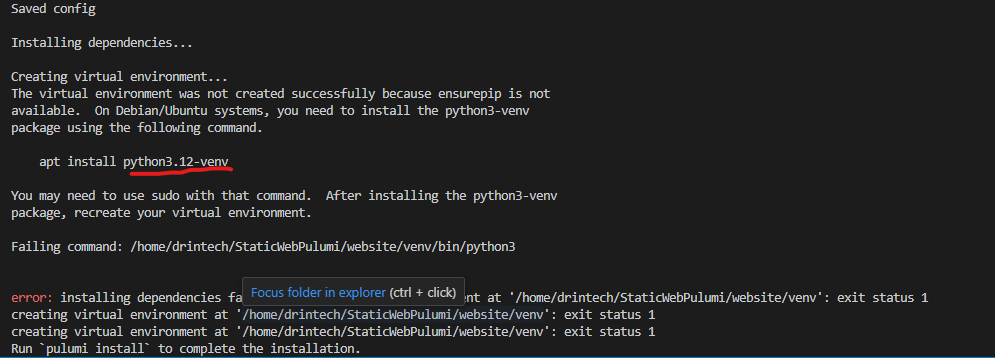 python3-venv error
