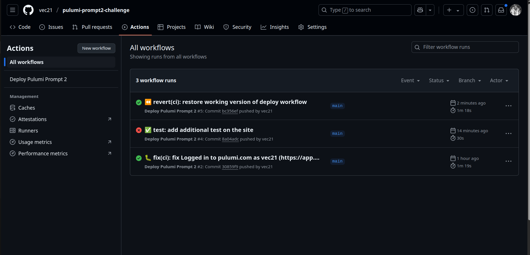 github action