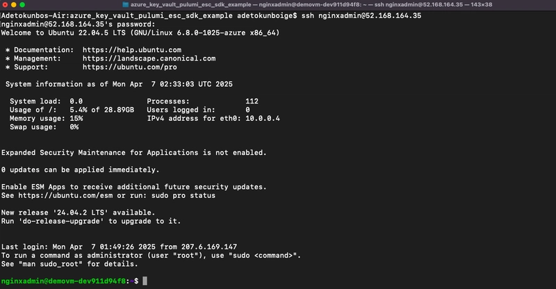 Secret management using Pulumi ESC SDK and Azure Key Vault