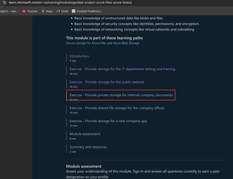 Step-by-step guide on providing private storage for internal company documents on Azure Portal.