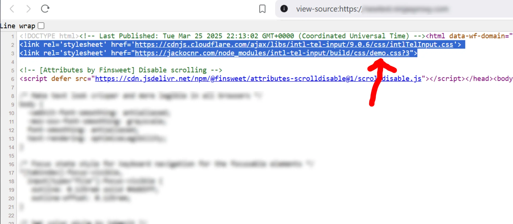 outdated render blocking css from international telephione component clonable