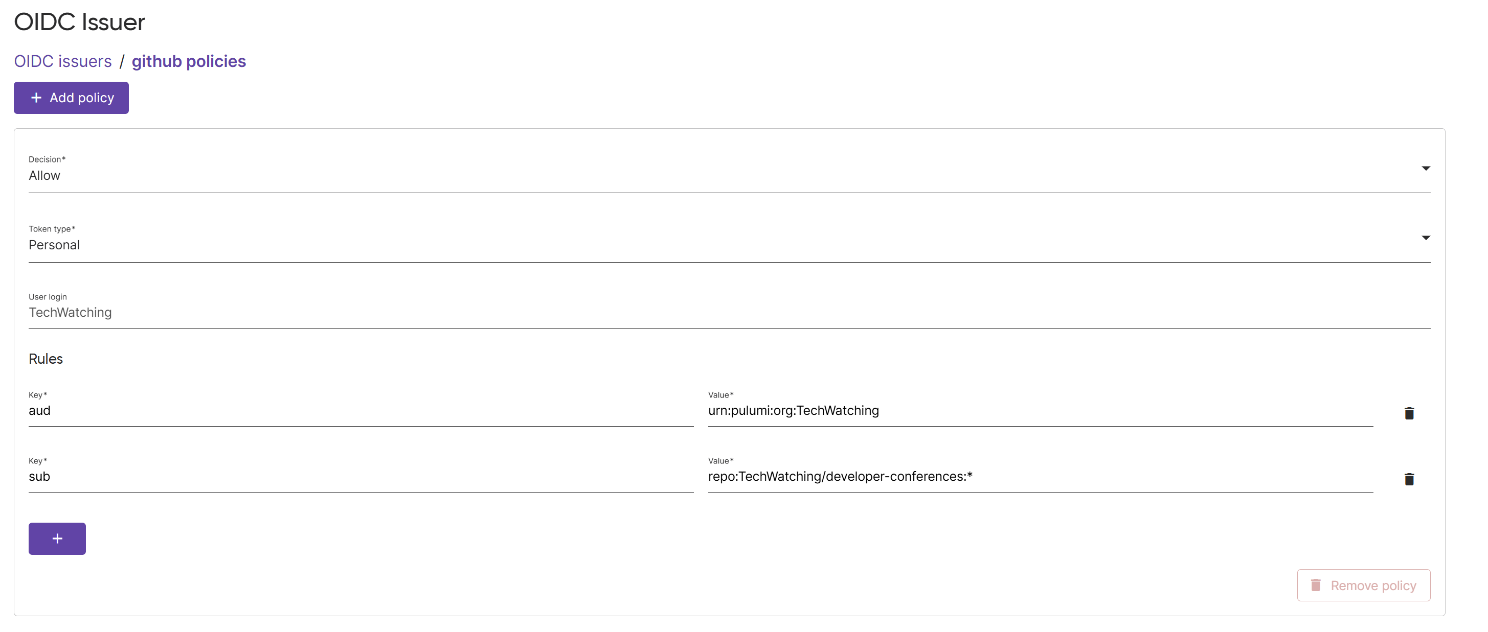 Screenshot of the OIDC Issuer page in Pulumi Cloud.