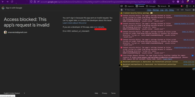 uri mismatch issue oauth2 | google | Error 400: redirect_uri_mismatch