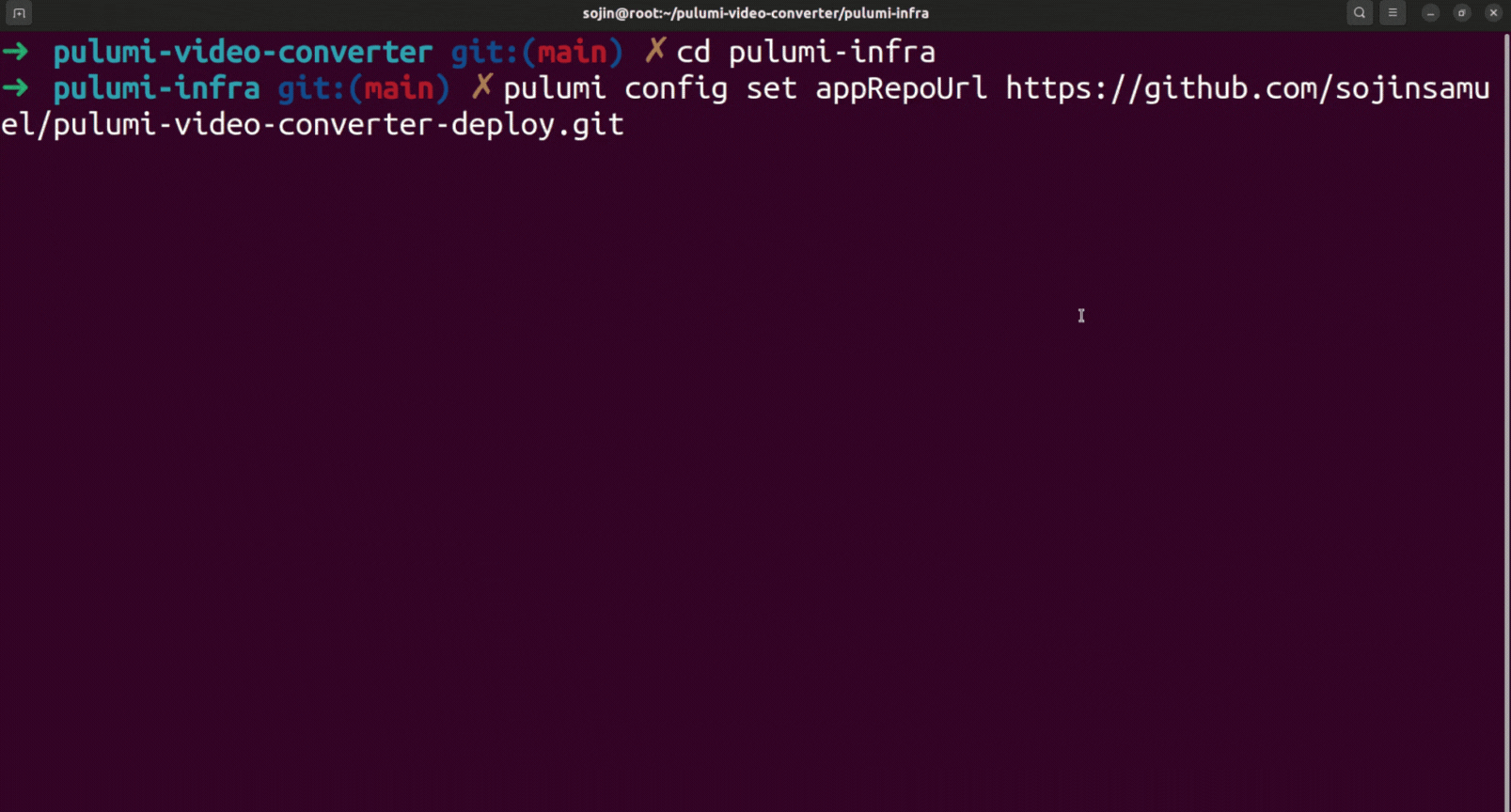 Pulumi config app repo url