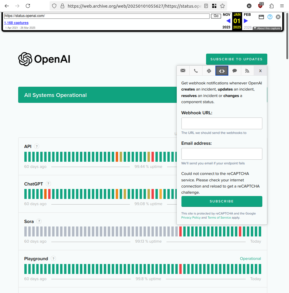 OpenAI's previous status page