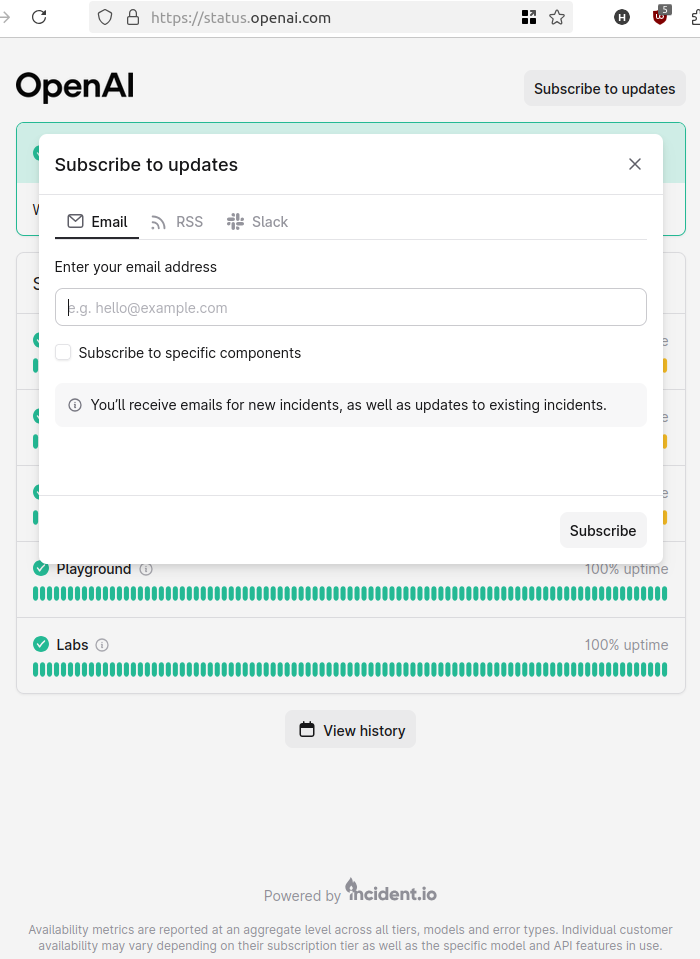 OpenAI's current status page