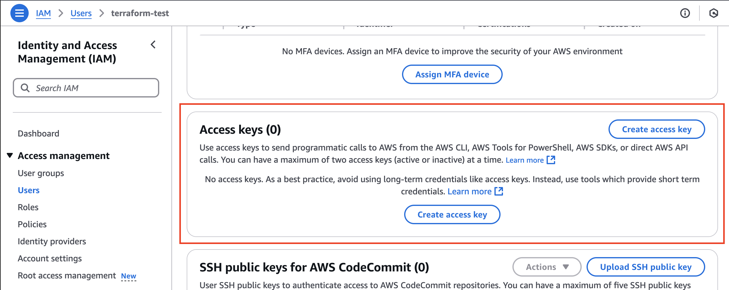 Create Access key