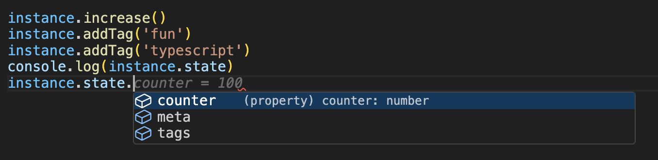 TypeScript intellisense showing automatic type inference