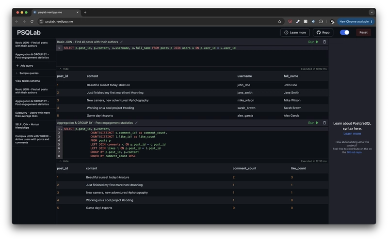 🚀 Introducing PSQLab – Your In-Browser PostgreSQL Playground