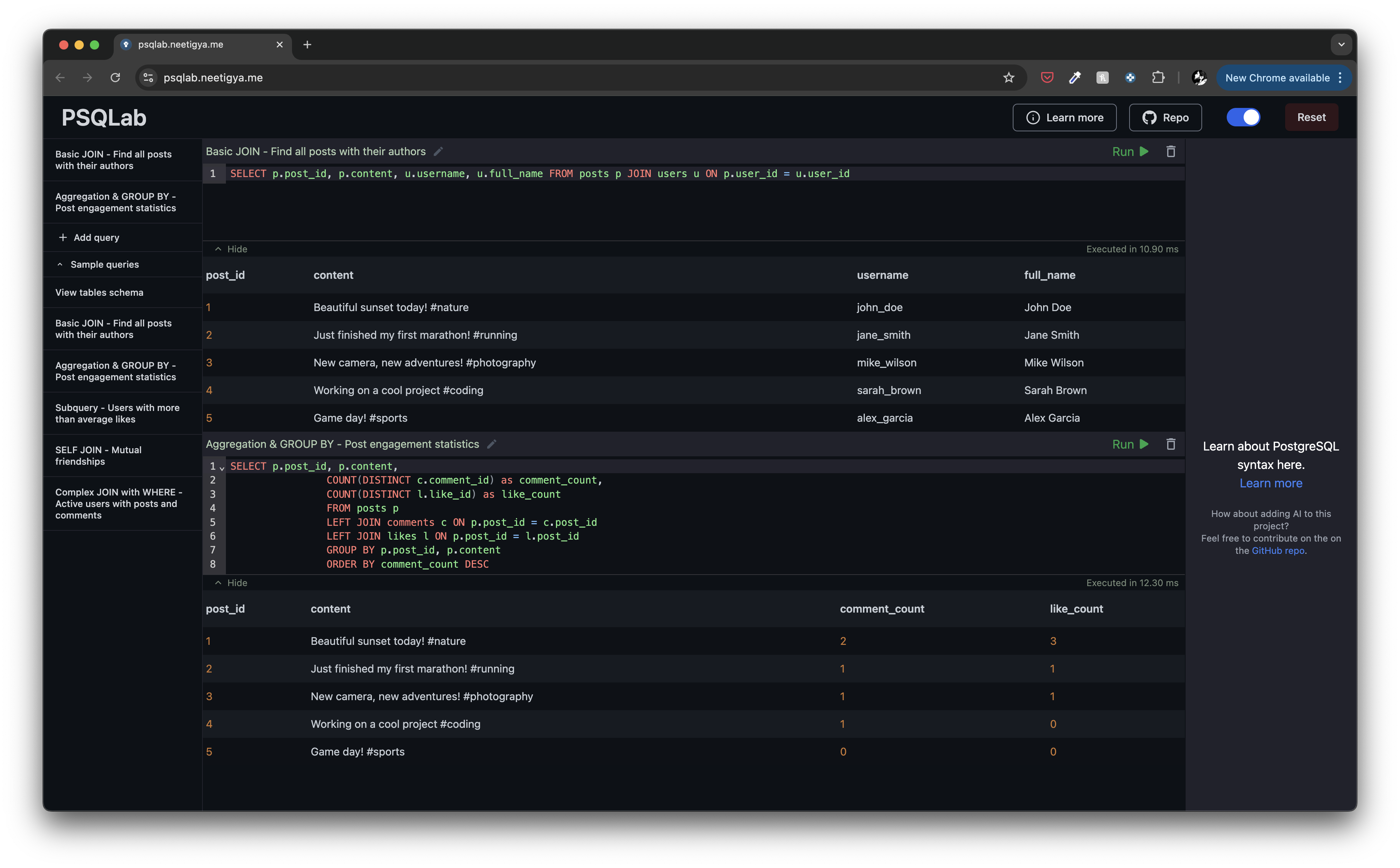 PSQLab Editor