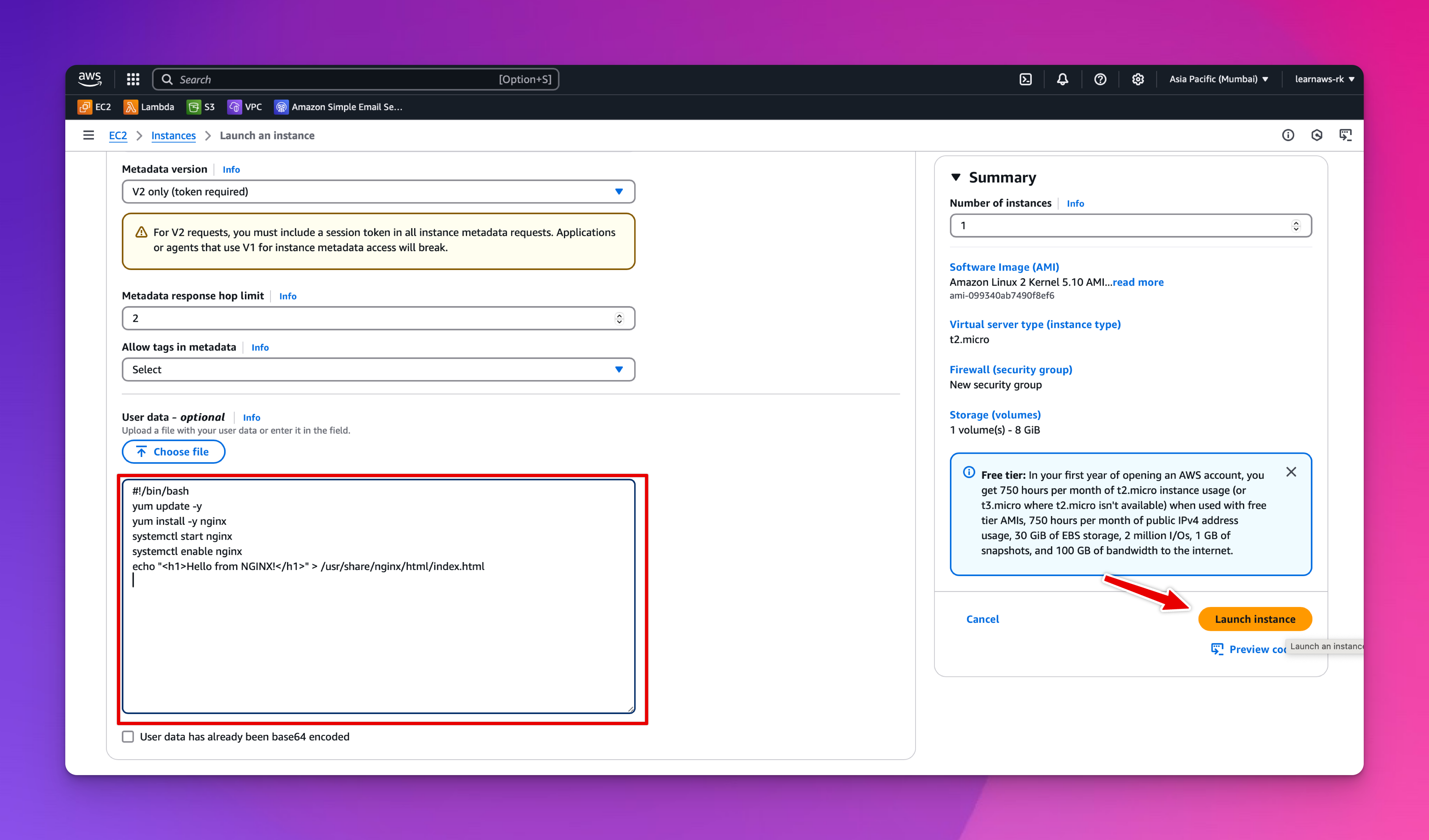 Add User Data Script