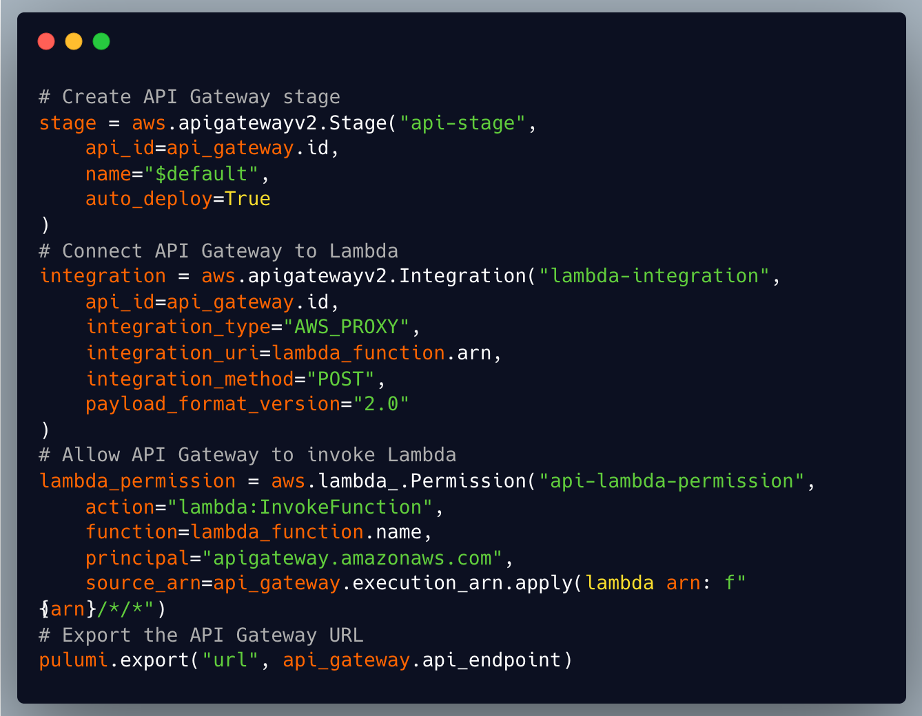 Create API Gateway stage and export the API Gateway URL