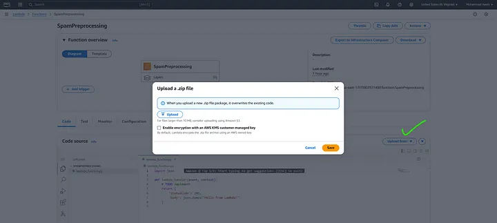 AWS Lambda > Layers > Create Layer — Upload layer.zip