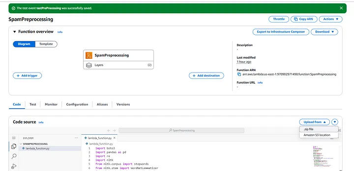 select the zip file in AWS Lambda Upload From Option — AWS Lambda