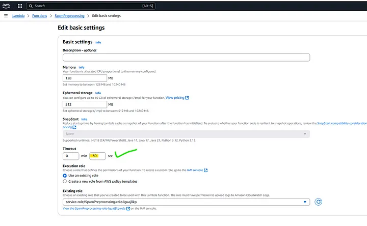 To increase the timeout for your AWS Lambda function to 30 seconds<br>

