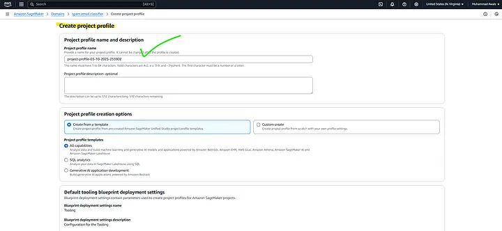 Project Profile Creation from AWS SageMaker Unified Studio