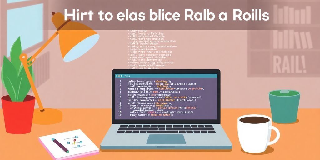 Illustration of a workspace for hiring Ruby developers.