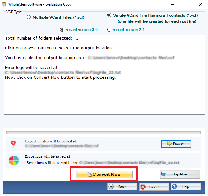 Convert Now to Convert the files