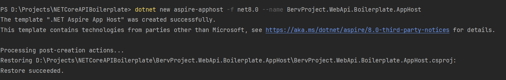 .NET Aspire AppHost Successfully created