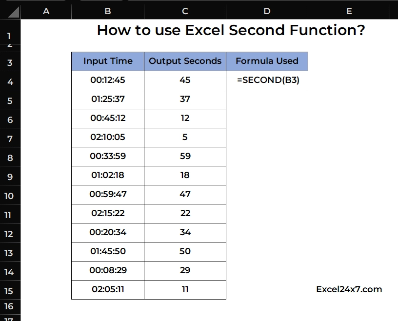 How to use Excel SECOND Function?