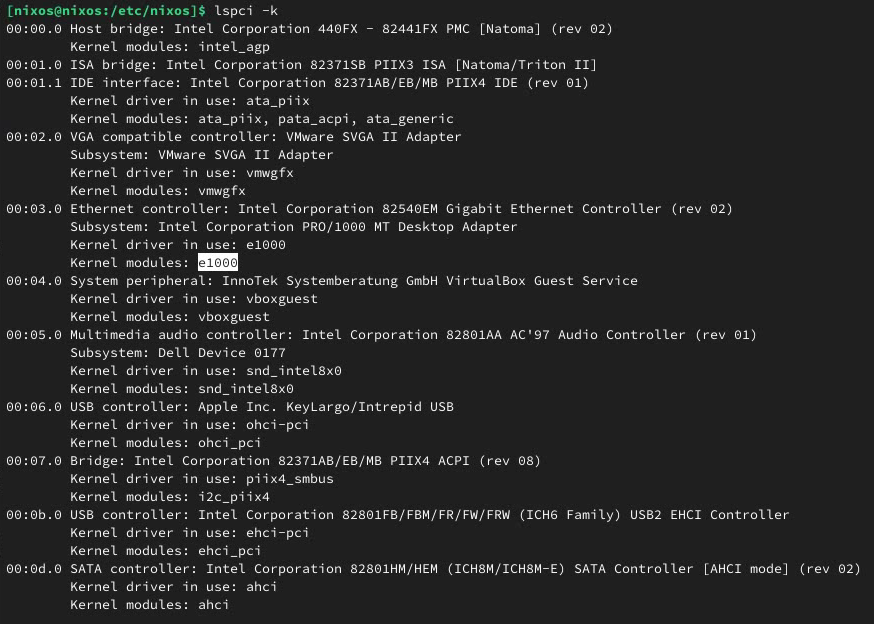 Lista de dispositivos PCI y sus modulos