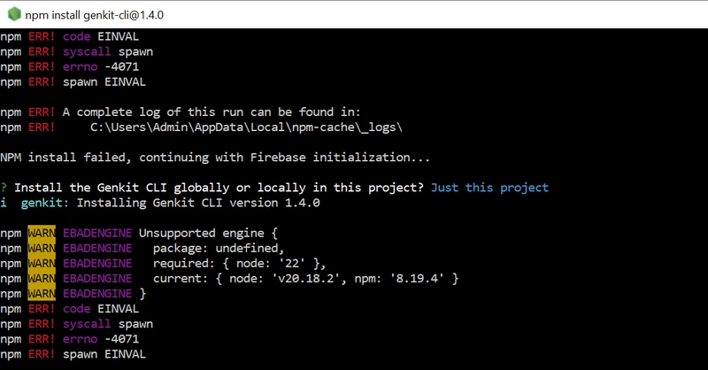 Firebase project fails