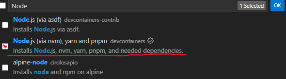Imagem mostrando a feature Node.js via nvm,yan e pnpm