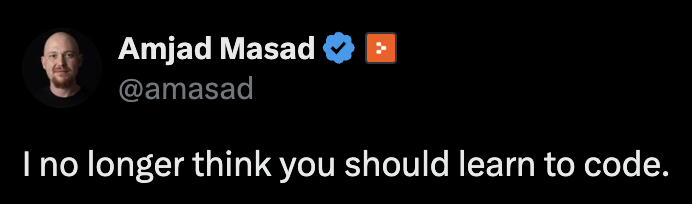replit founder tweeting to not learn to code
