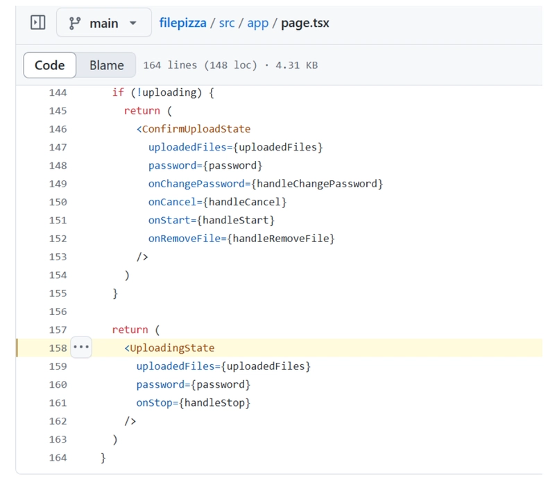 UploadingState component in FilePizza codebase.