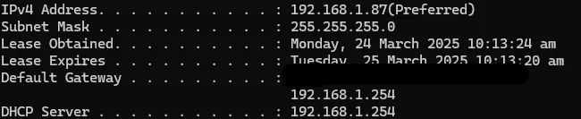 Screenshot from Command Prompt showing basic ipconfig information