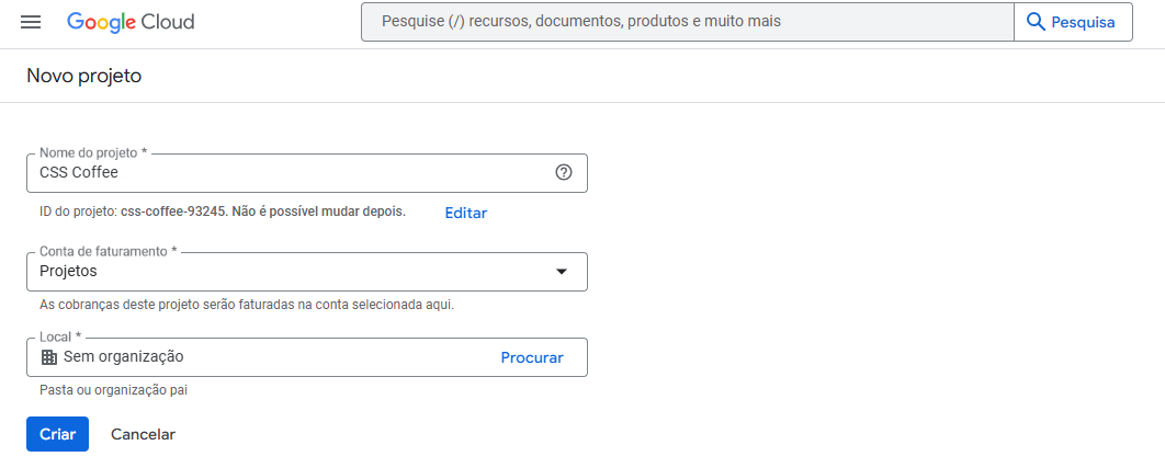 New project Google Cloud