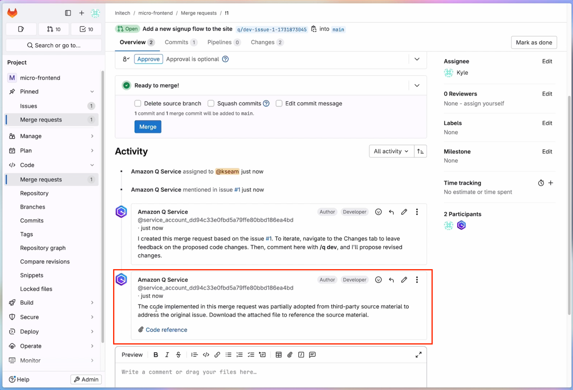 the merge request