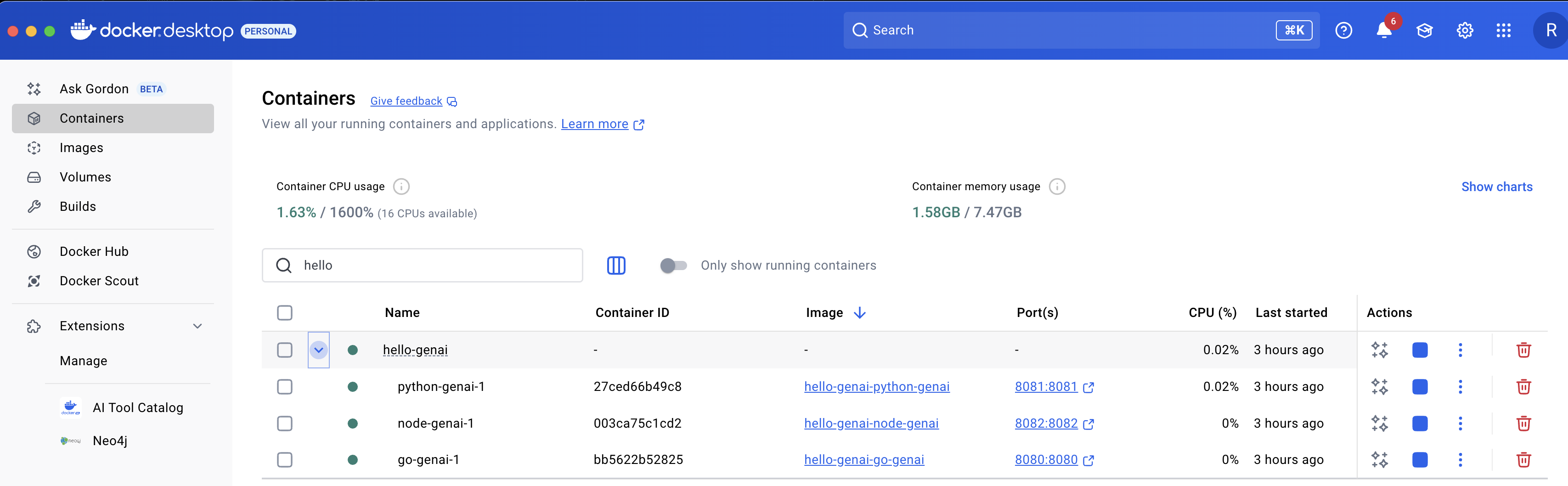 Docker Containers for GenAI Chat App