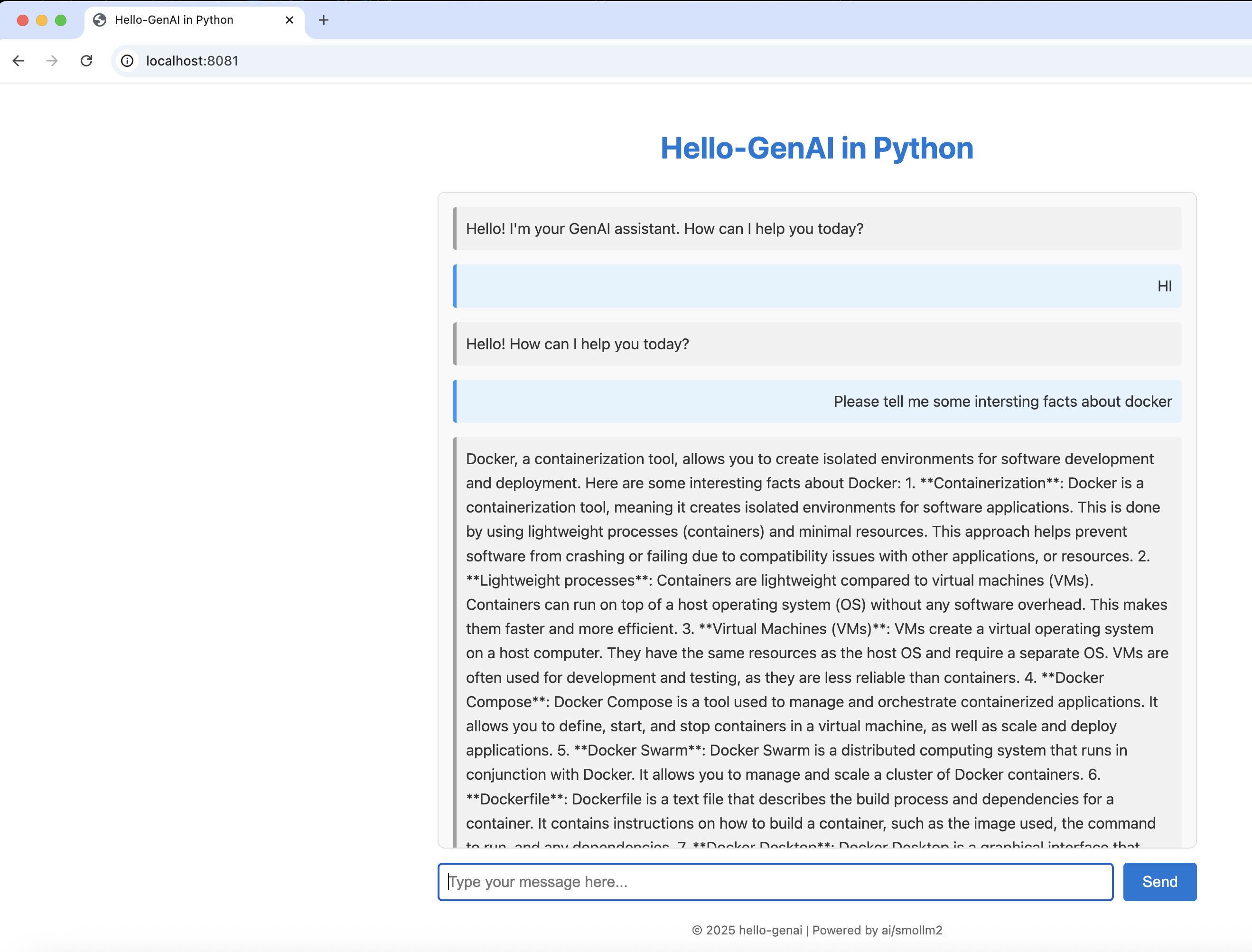 screenshot of the Hello GenAI UI