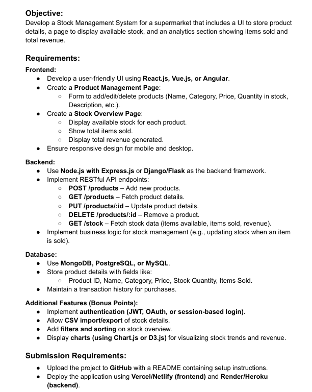 Stock Management System- Backend Setup
