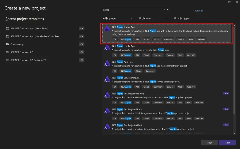 Creating an .NET Aspire Starter App