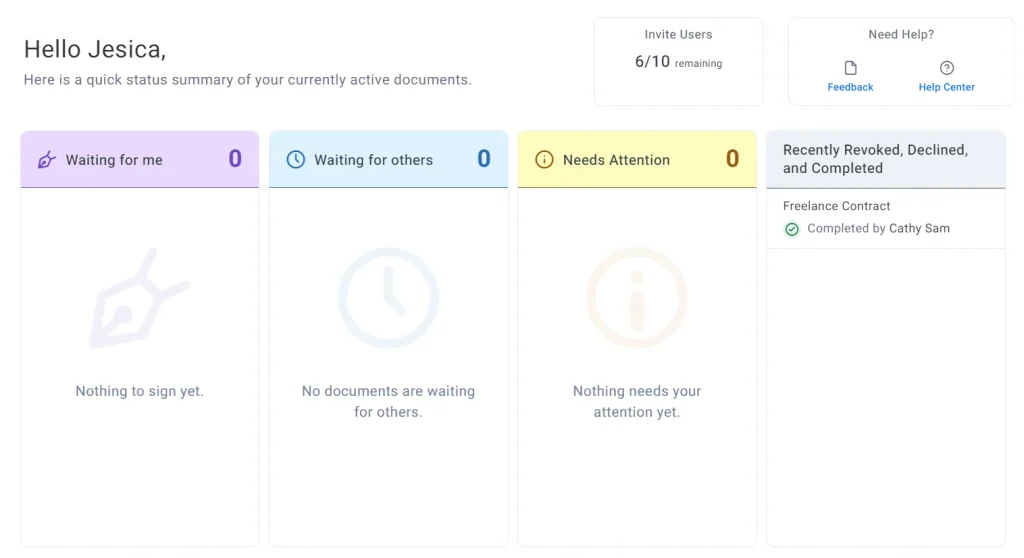 BoldSign Dashboard to view the completed document