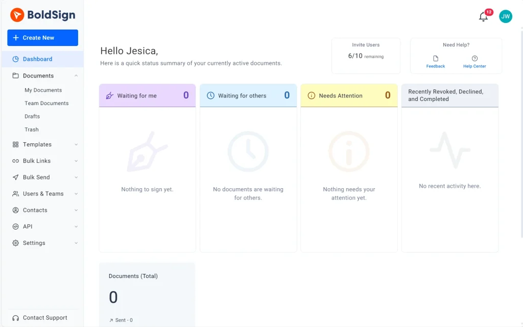 BoldSign Web Application Dashboard style=